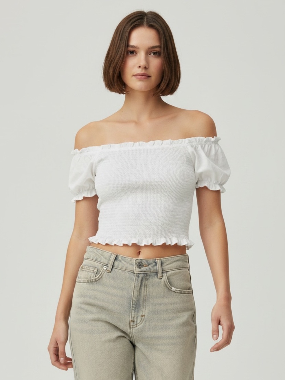 Cloth & Stone Anthropologie White Smocked Top Size S